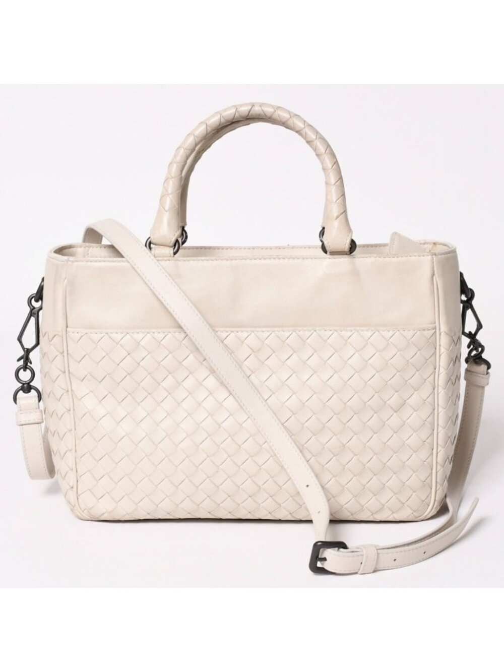 Bottega Veneta Intrecciato 2-Way Shoulder Bag Off White Black